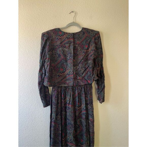 Vintage Kathie Lee paisley print long sleeve‎ midi dress size 12 - Picture 3 of 6